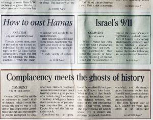 Jerusalem Post, 8 Oct 2023, pg 1.